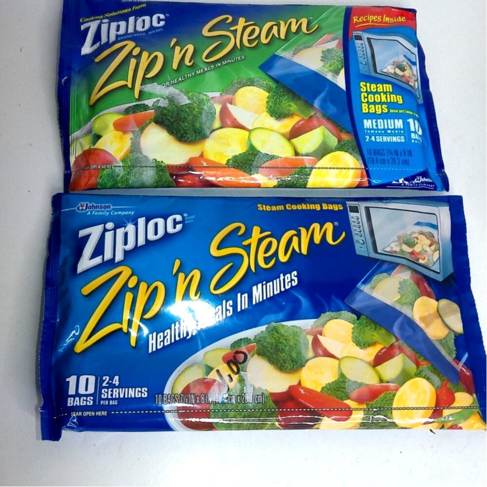 Ziploc Zip ’n Steam Medium Steam Cooking Bags Lot of 2 Packs 20 Total Bags NEW
